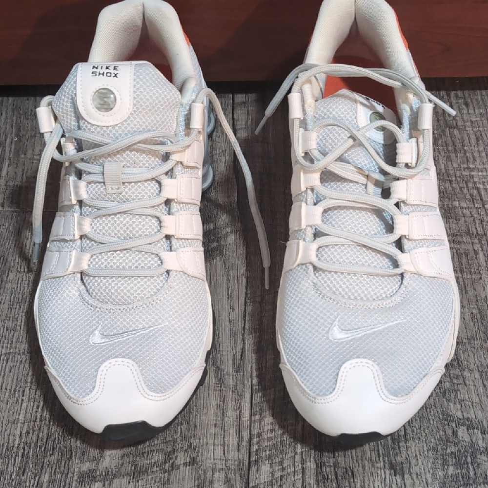 Nike Shox Men's Athletic Shoes White with Light Gray and Orange Accents